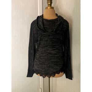 Cloth & Portrait Black Knit Cowl Neck Sweater S Lace Hem Winter Witchycore Retro